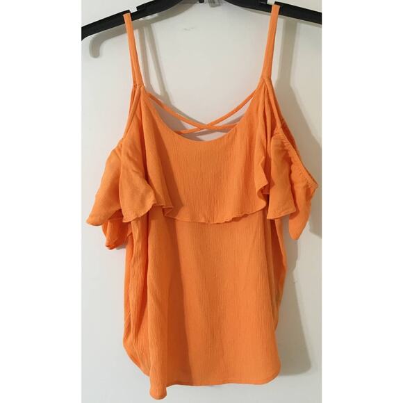 APT. 9 XXL Apricot Cold Shoulder Top Scoop Neck Short Sleeve Ruffled Neckline - Picture 3 of 4